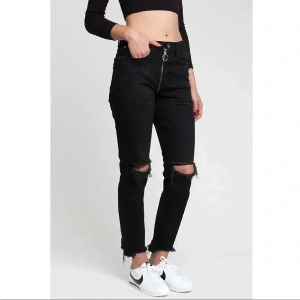 Pistola ‘Nico Into The Void’ Distressed  Ring Zipper Black Denim Jeans Size 25